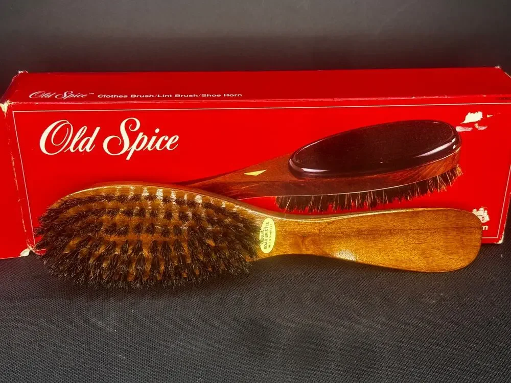 NOS NEW 1985 Old Spice Clothes Brush/Lint Brush/Shoe Horn 100% Boar Bristle